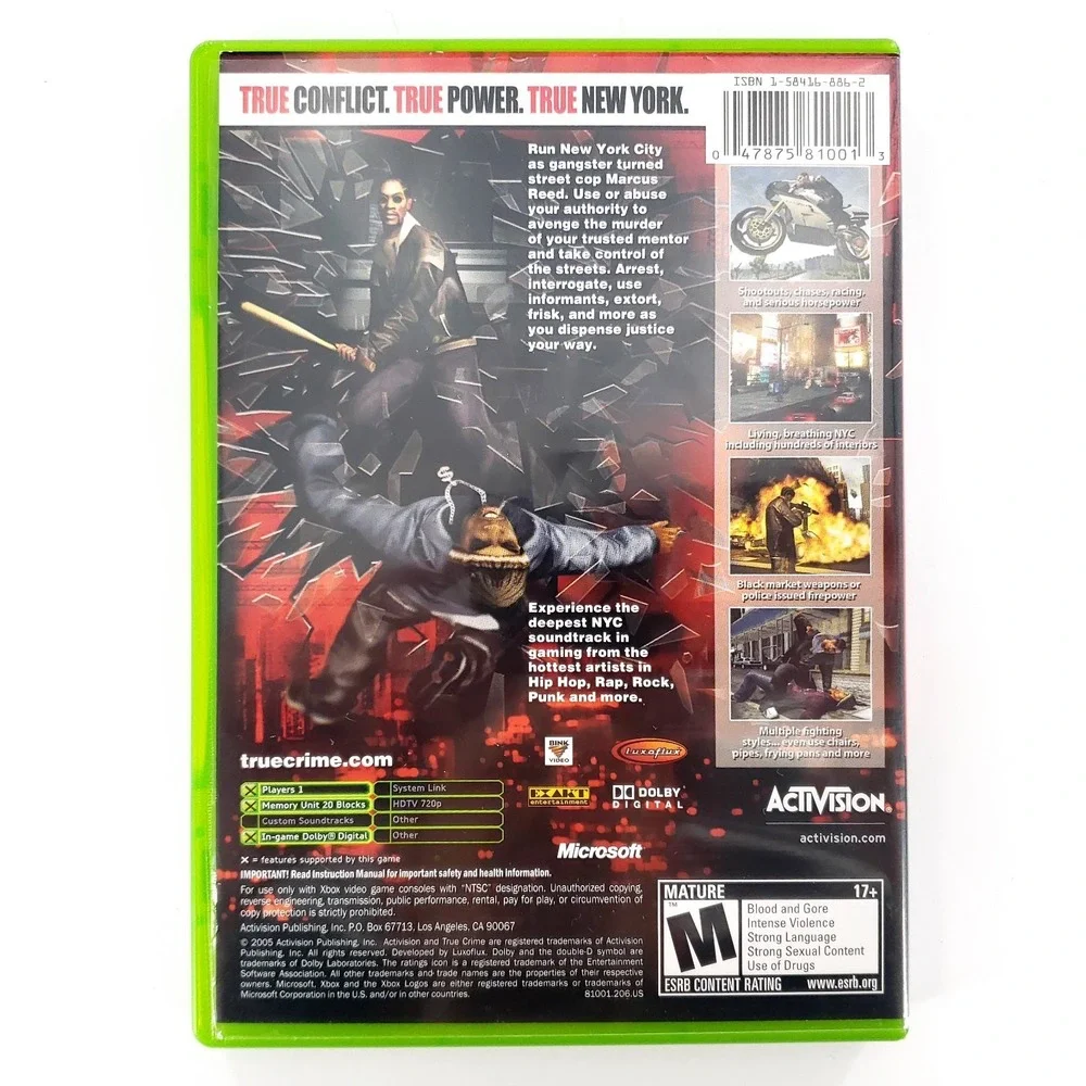 True Crime: New York City (Microsoft Xbox, 2005) Complete Excellent Disc Tested